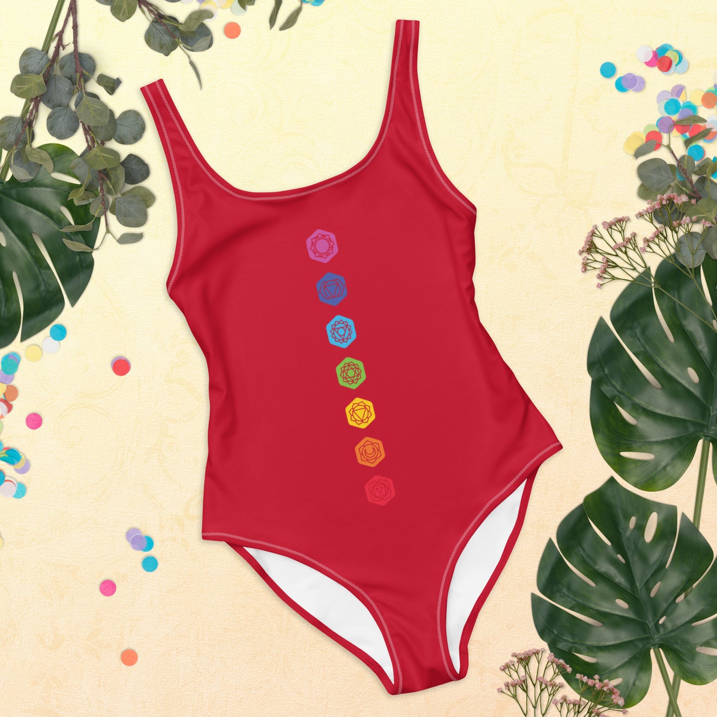 Red One-Piece Swimsuit 7 Chakras Spiritual Clothing