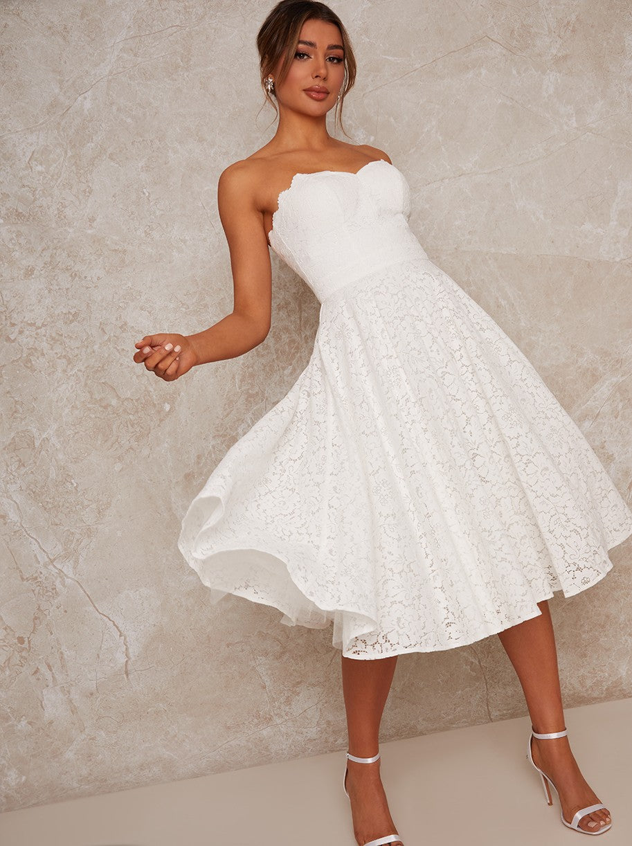 Bridal Strapless Lace Midi Dress
