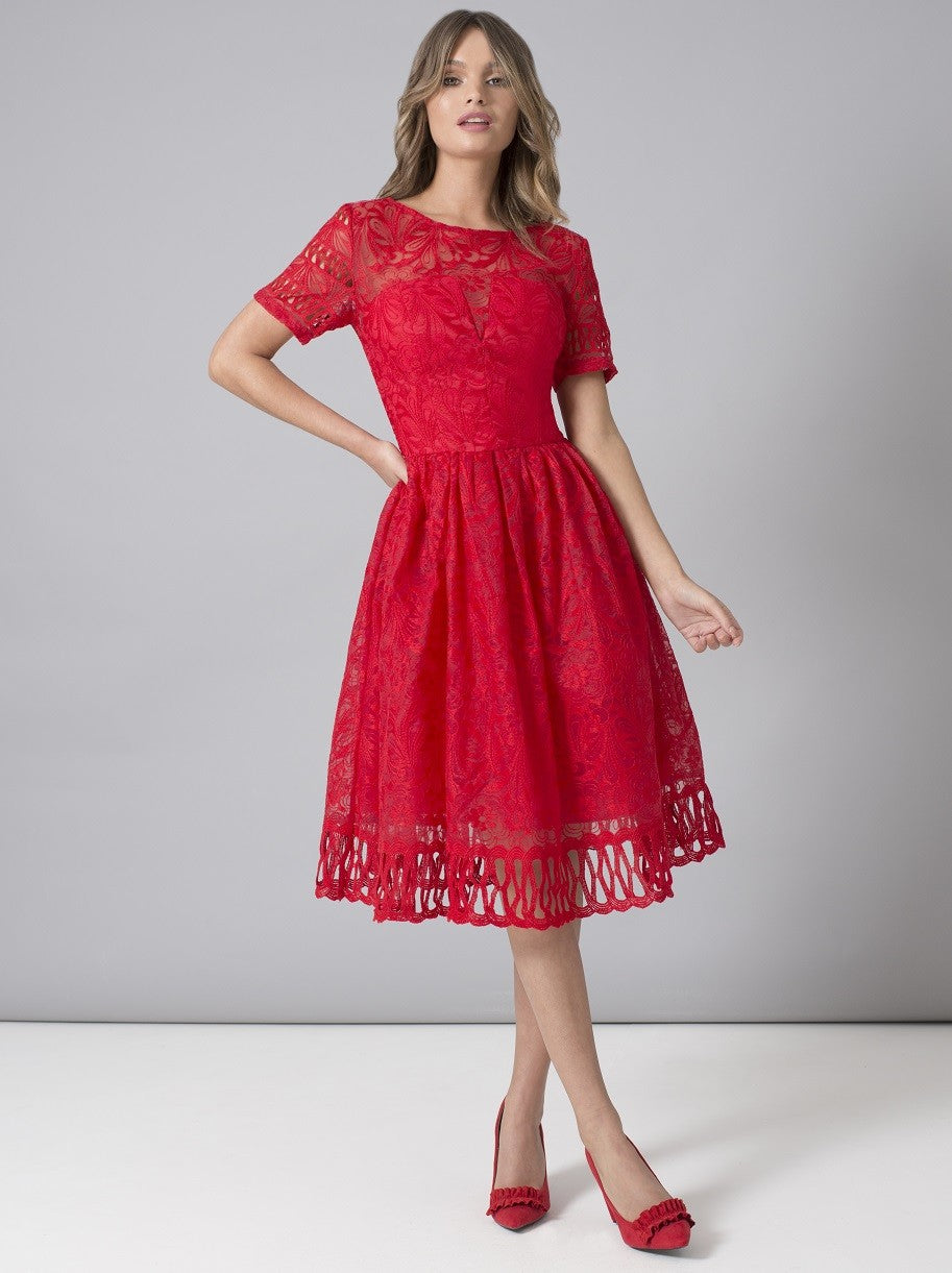 Red Lace Evening Dress